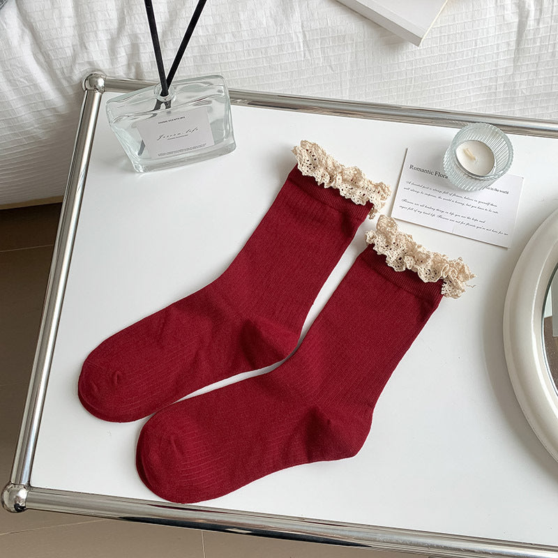 Retro Frilly Lace Crew Socks